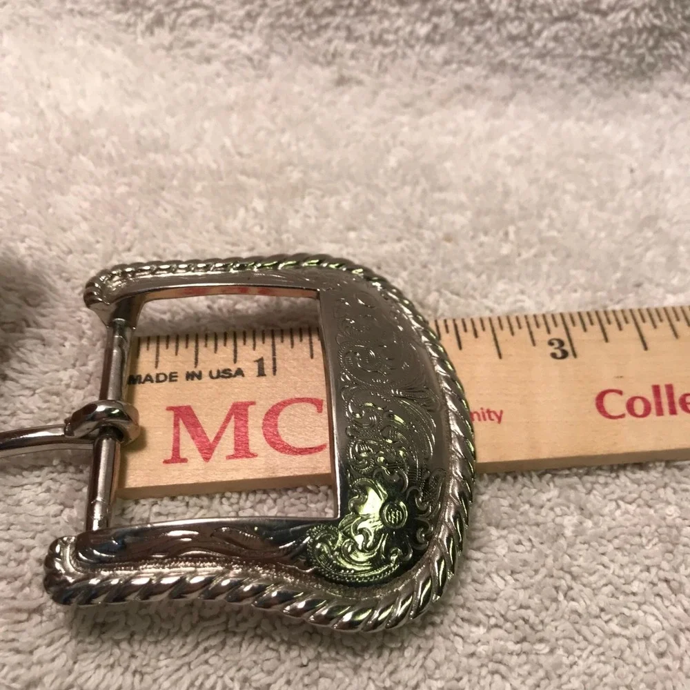 Vintage Western Engraved‎ Silver Belt Buckle 3.5